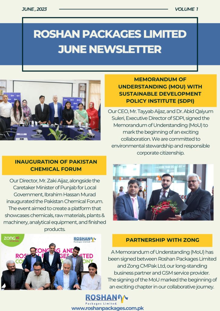 Roshan Packages Limited June Newsletter pg 1 